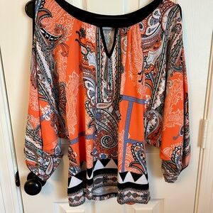 New York & Company Paisley Print Women's Top - Orange and Black